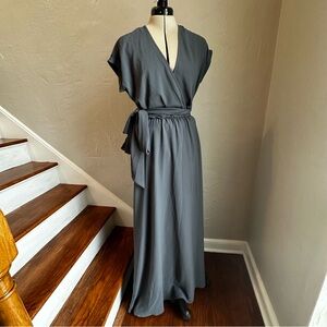 Meghan LA Jasmine Maxi Dress Faux wrap stretchy waist Steel Grey Dress